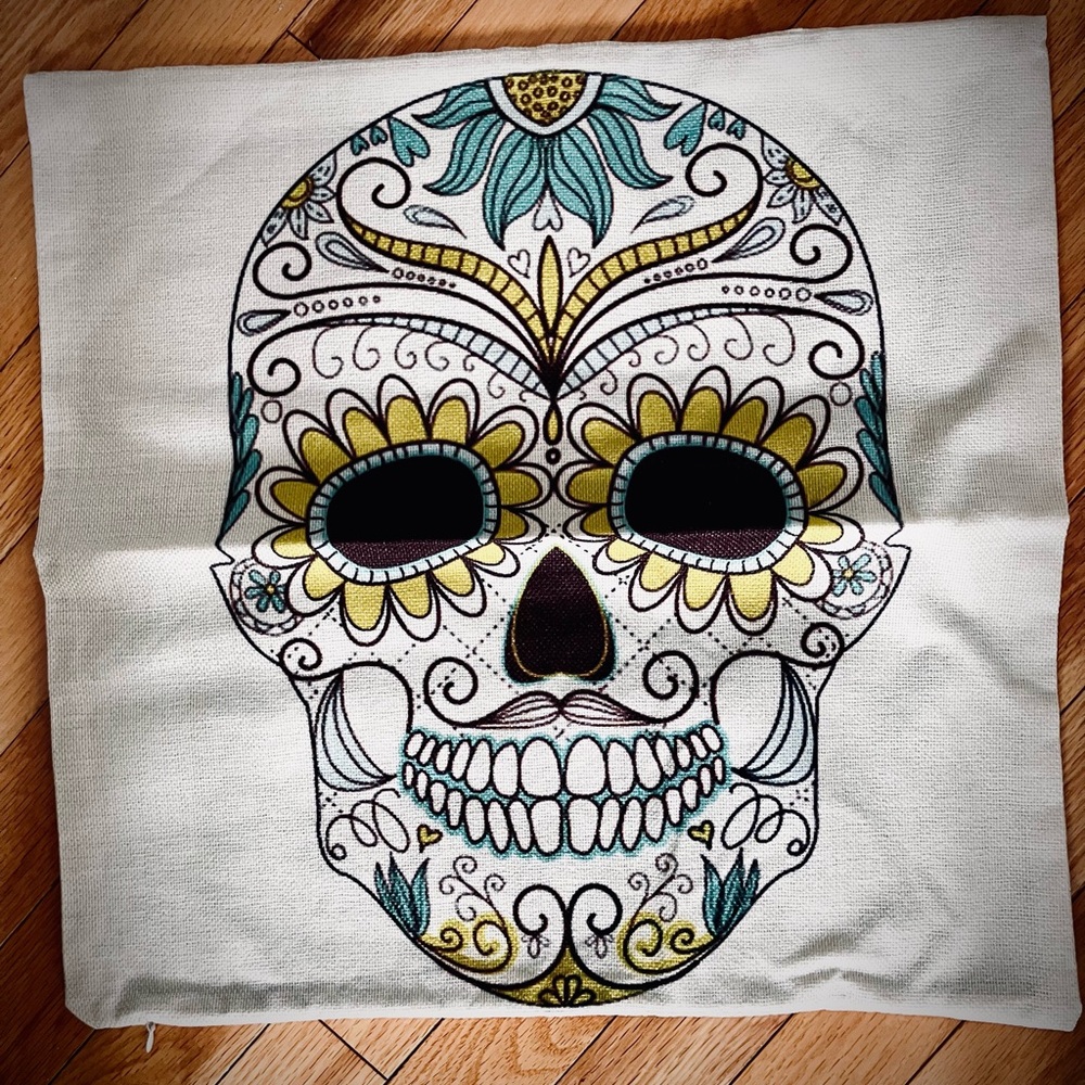 Floral Skull linen pillow case